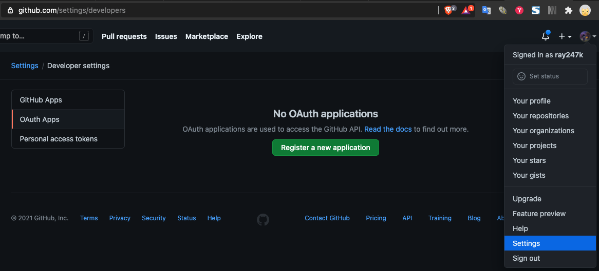 github oauth app page